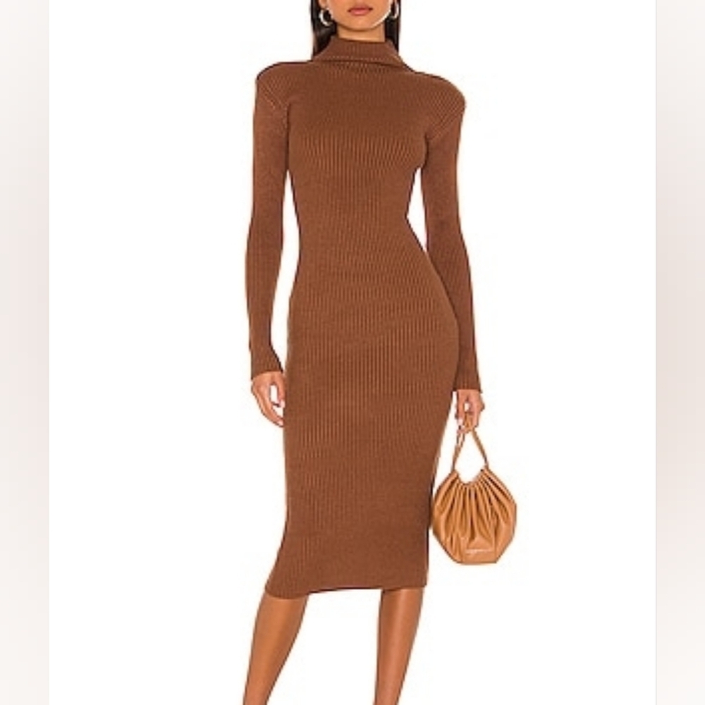 ASTR the Label ribbed knit mock neck long sleeves Bodycon midi dress
